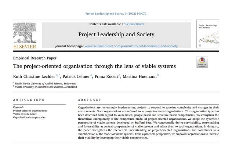 Erste Seite des Artikels in Project Leadership and Society